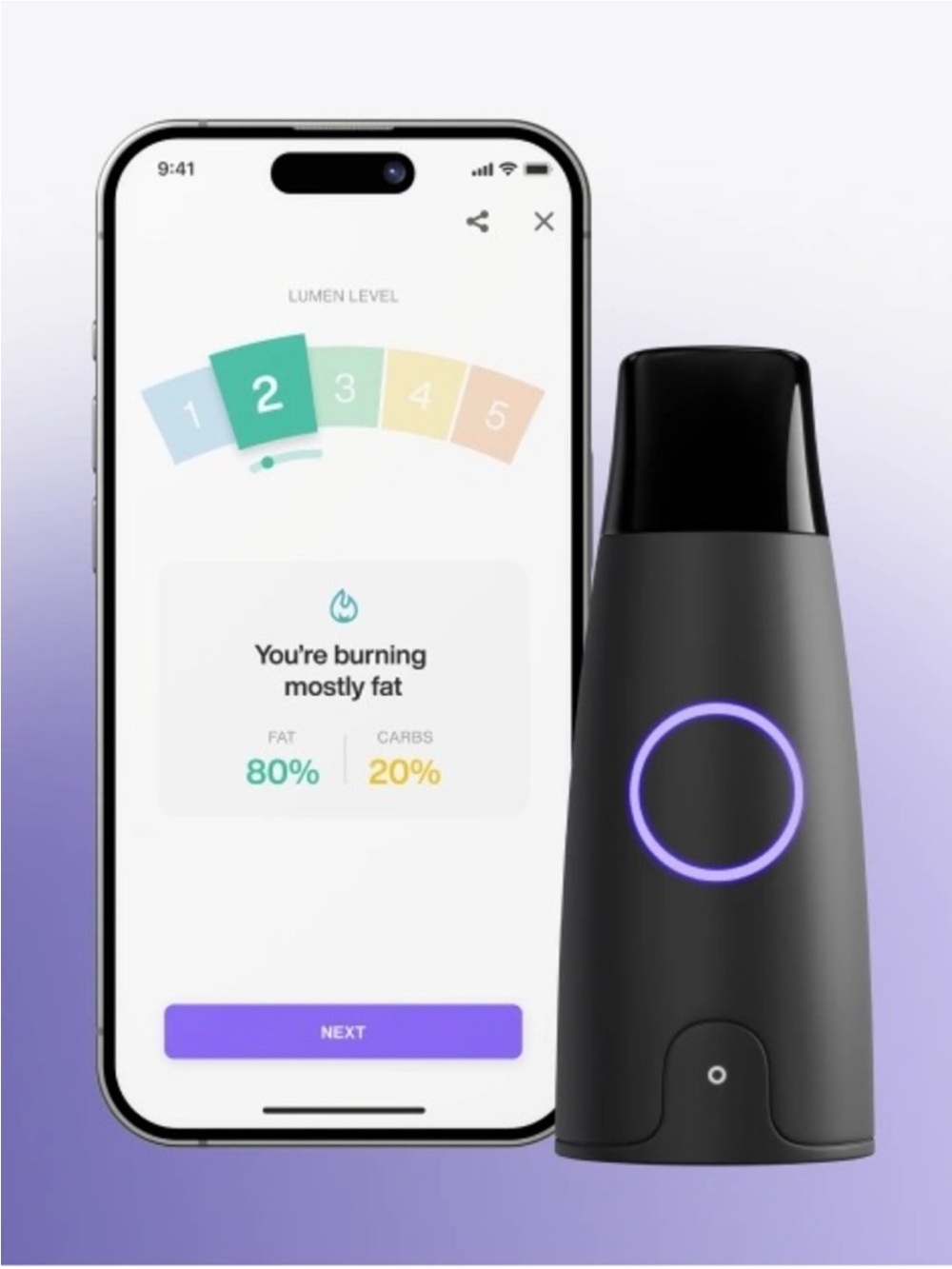 Lumen Smart Metabolism Tracker Device - Black with Purple LED